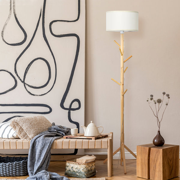 Latitude Run® Modern Wood Tripod Standing Floor Lamp Coat Rack For